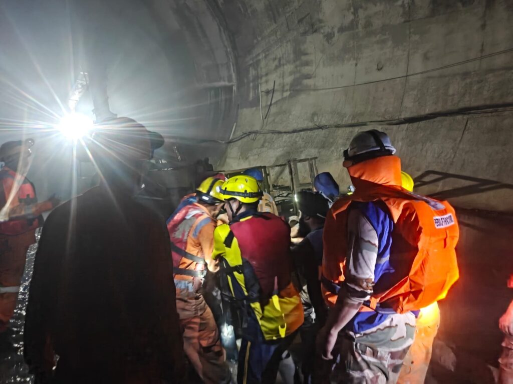 Rescue operations ongoing at the tunnel accident site in Chamoli